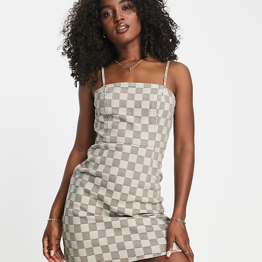 Denim checker mini dress